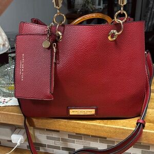 Marc New York Crimson Shoulder Bag with Gold Accents & detachable wristlet !